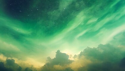gradient green mystical galaxy abstract cloudscape hd phone wallpaper ai generated - obrazy, fototapety, plakaty