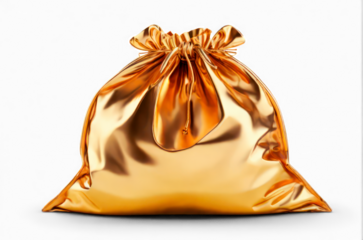 Gold colour sack isolated cutout on transparent background, png file