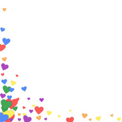 Rainbow colored scattered hearts. LGBT valentine