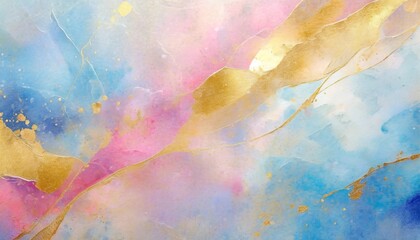 abstract blue pink and metallic gold background watercolor paint texture imitation created with generative ai