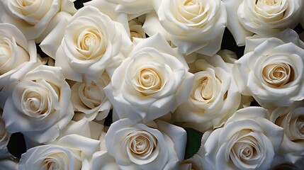 Obraz na płótnie Canvas White rose flower bunch. Top view photo of fresh white roses. White rose pattern.