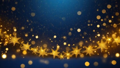 christmas garland bokeh lights over dark blue background holiday illumination and decoration concept sparkling golden christmas star