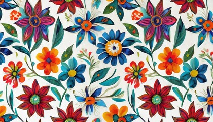 colorful mexican floral pattern on a white background