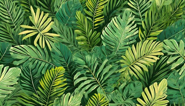 a pattern of tropical hand drawn leaves green tropics interior printing