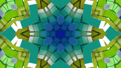 farbenfrohe symmetrische sternenförmige Geometrie - farbige Sterne,grün, blau, Fraktale, Perspektive, Flächen, Formen, Winkel, Körper, Symmetrie, Rendering  © Digital GFX