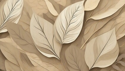 abstraction of leaves in beige tones for wallpaper frescoes - obrazy, fototapety, plakaty