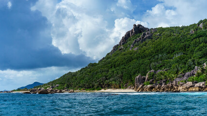 Wild Beach in La Digue. Seychelles 
