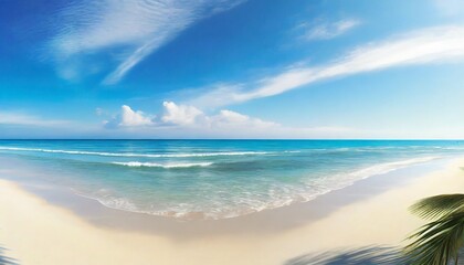 Fototapeta na wymiar tropical beach panorama seascape with a wide horizon showcasing the beautiful expanse of the sky meeting the sea