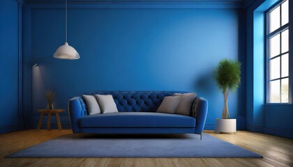sofa in a blue room a cozy and harmonious setting with a touch of elegance 