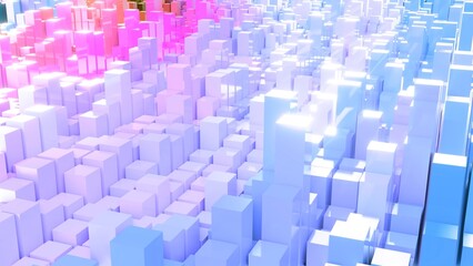 Geometrie - hellblaue pinke Quader - Skyline - Architektur, Perspektive, Flächen, Formen, Winkel, Körper, Symmetrie, Rendering