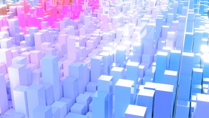 Geometrie - hellblaue pinke Quader - Skyline - Architektur, Perspektive, Flächen, Formen, Winkel, Körper, Symmetrie, Rendering