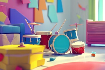 Realistic 3D drum kit rendering generative by ai