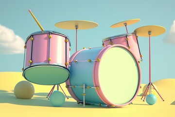 Fototapeta na wymiar Realistic 3D drum kit rendering generative by ai