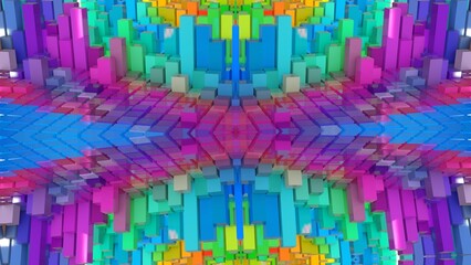 farbenfrohe symetrische Geometrie - farbige Quader, Fraktale, Perspektive, Flächen, Formen, Winkel, Körper, Symmetrie, Rendering  © Digital GFX
