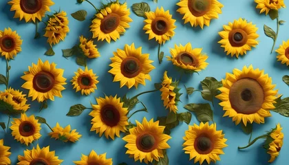 Rolgordijnen Decorated sunflowers for the Independence Day of Ukraine on a blue background © vetrana
