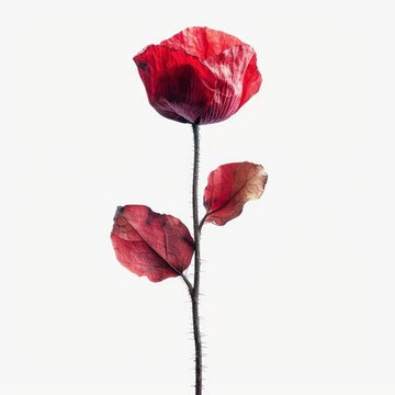 Dry Pressed Single Poppy Flowers On White Background, Illustrations Images