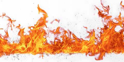 Fire blazes background. Bright flames rising and moving isolated on  white background