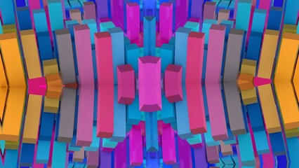 farbenfrohe symetrische Geometrie - farbige Quader, Fraktale, Perspektive, Flächen, Formen, Winkel, Körper, Symmetrie, Rendering © Digital GFX