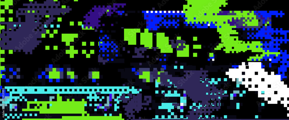 Aufkleber Glitched abstract background with pixel noise. Concept of bug in program or computer virus.