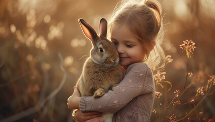 cute little girl showing her bunny