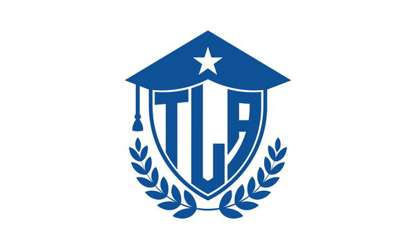 TLA three letter iconic academic logo design vector template. monogram, abstract, school, college, university, graduation cap symbol logo, shield, model, institute, educational, coaching canter, tech