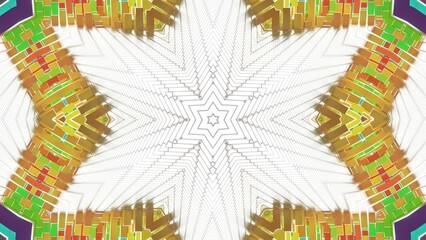 farbenfrohe symetrische sternenförmige Geometrie - farbige Quader, Fraktale, Perspektive, Flächen, Formen, Winkel, Körper, Symmetrie, gelb, grün, rot, Rendering © Digital GFX