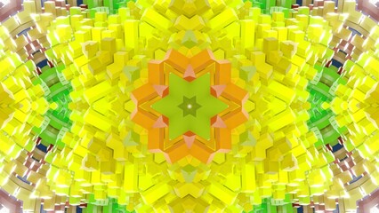 farbenfrohe symetrische sternenförmige Geometrie - farbige Quader, Fraktale, Perspektive, Flächen, Formen, Winkel, Körper, Symmetrie, gelb, grün, rot, Rendering © Digital GFX