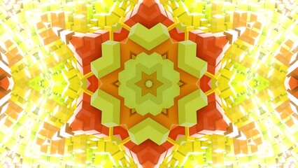 farbenfrohe symetrische sternenförmige Geometrie - farbige Quader, Fraktale, Perspektive, Flächen, Formen, Winkel, Körper, Symmetrie, gelb, grün, rot, Rendering © Digital GFX