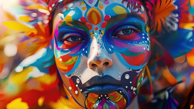 Painted faces vibrant costumes and unique dance moves converge in a kaleidoscope of energy capturing the raw and uninhibited spirit of an abstract music festival crowd.