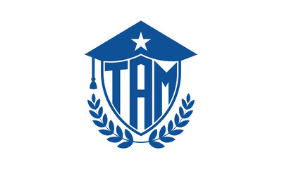 TAM three letter iconic academic logo design vector template. monogram, abstract, school, college, university, graduation cap symbol logo, shield, model, institute, educational, coaching canter, tech