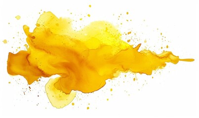 Abstract yellow color painting illustration - watercolor splashes or stain, isolated on white background, Generative AI