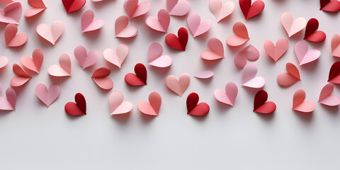 Little heart shaped ornaments on white background