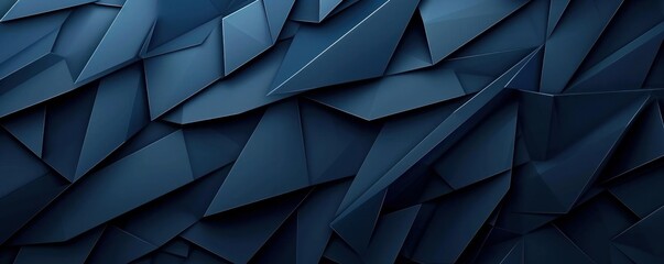 Abstract texture dark blue background banner panorama long with 3d geometric triangular gradient shapes for website, business, print design template metallic paper pattern illustration, Generative AI