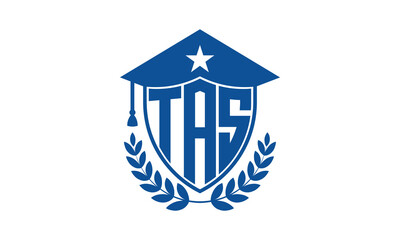 TAS three letter iconic academic logo design vector template. monogram, abstract, school, college, university, graduation cap symbol logo, shield, model, institute, educational, coaching canter, tech