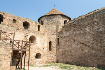 Fototapeta na wymiar Defence tower of Bilhorod-Dnistrovskyi fortress or Akkerman fortress (also known as Kokot) is a historical and architectural monument of the 13th-14th centuries. Bilhorod-Dnistrovskyi. Ukraine