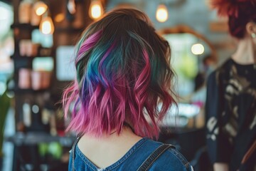 Fototapeta premium Woman dyeing hair in beauty salon. Woman in the salon. Colored hair