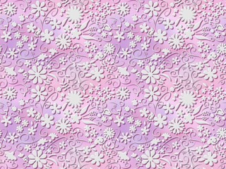 花と鳥のシームレスパターン　A-2'