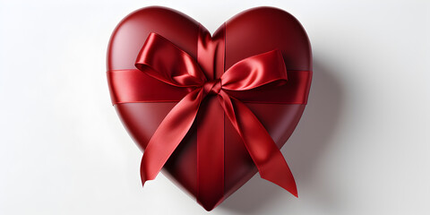 Red heart shaped gift box with ribbon