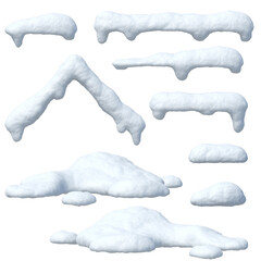 Snow caps set, icicles, snowballs and snowdrifts isolated on whi