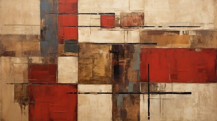 Vibrant abstract artwork, red and gold dominated colour palette on canvas backdrop, banner