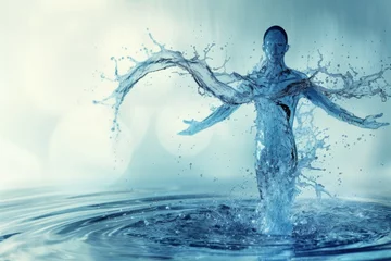Foto op Aluminium illustration of a cyborg running with splashes, human body made of water with arms open to the side  © Werckmeister