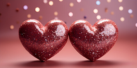 Obraz premium Pink glittering hearts with lights