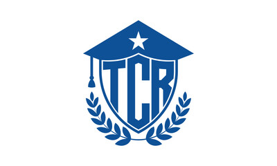 TCR three letter iconic academic logo design vector template. monogram, abstract, school, college, university, graduation cap symbol logo, shield, model, institute, educational, coaching canter, tech