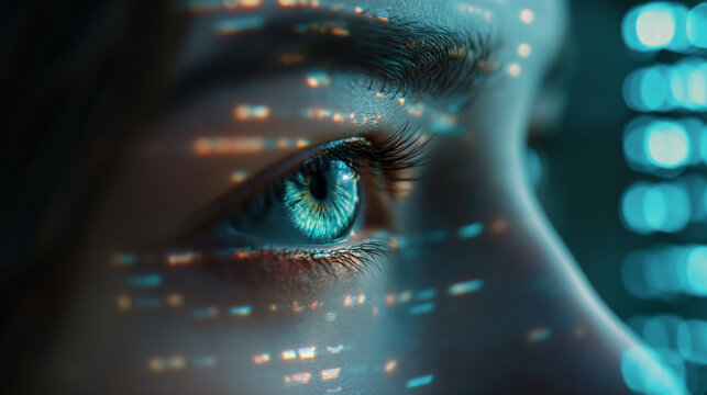 Digitales 3d Auge leuchtet mit Zahlencodes und Quelltext kryptisch symbolisch f&uuml;r Datenschutz und Privatsph&auml;re der Identit&auml;t sch&uuml;tzen Generative AI
