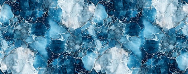 Abstract blue white marbleized stone marble granite texture background panorama banner marbled, seamless pattern, Generative AI - obrazy, fototapety, plakaty