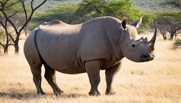 Flat Style Vector Illustration: Black Rhino in Kruger National Park