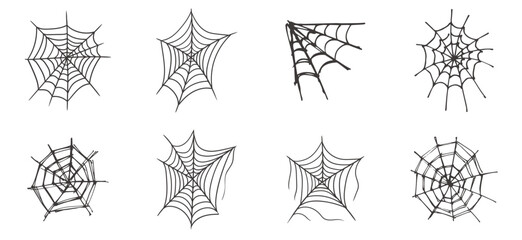 Web spider cobweb icons set. Vector spider web designs.