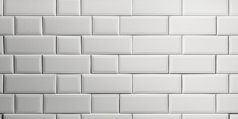 White light brick subway tiles wall texture wide background banner panorama, Generative AI