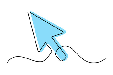 Continuous drawing of cursor arrow. One line icon of cursor arrow. One line drawing background. Single line vector illustration. Cursor arrow icon