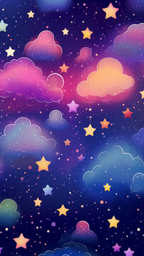 Hand drawn cartoon beautiful stars in the night sky illustration background
